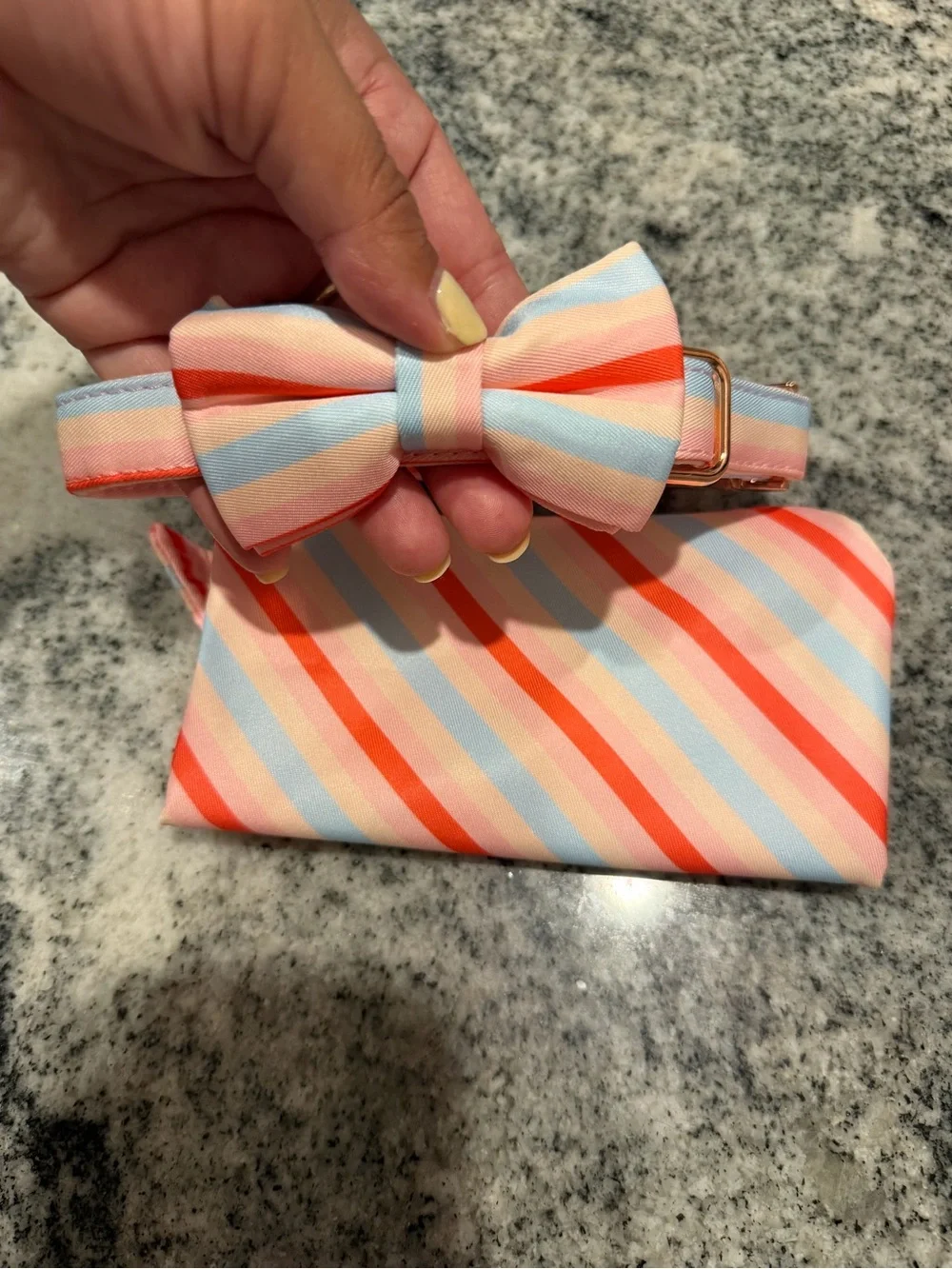 Striped Pastel Bow Tie and Pocket Square Set - Pink Blue Cream